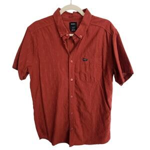 RVCA Mens Red Button Slim Fit Shirt Size L Skater Casual Weekend Grunge Easy